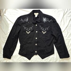 The Icing Western Black Embroidered Women's Shirt Cowgirl Vintage Size 8